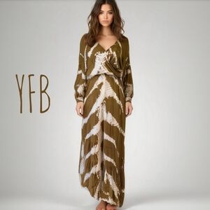 Young Fabulous & Broke Tie Dye Maxi Dress Brown Cream Boho Size M